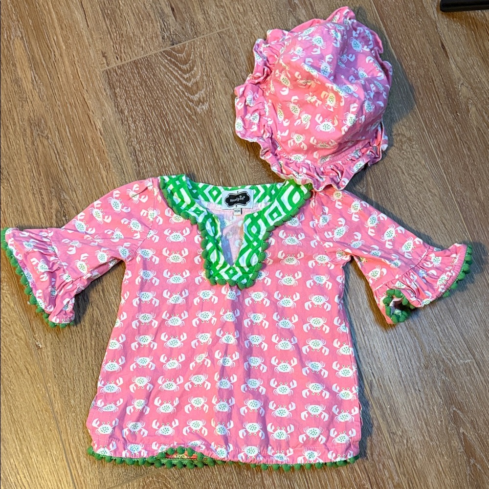 3/$20 Mud Pie Pink and Green Baby Outfit